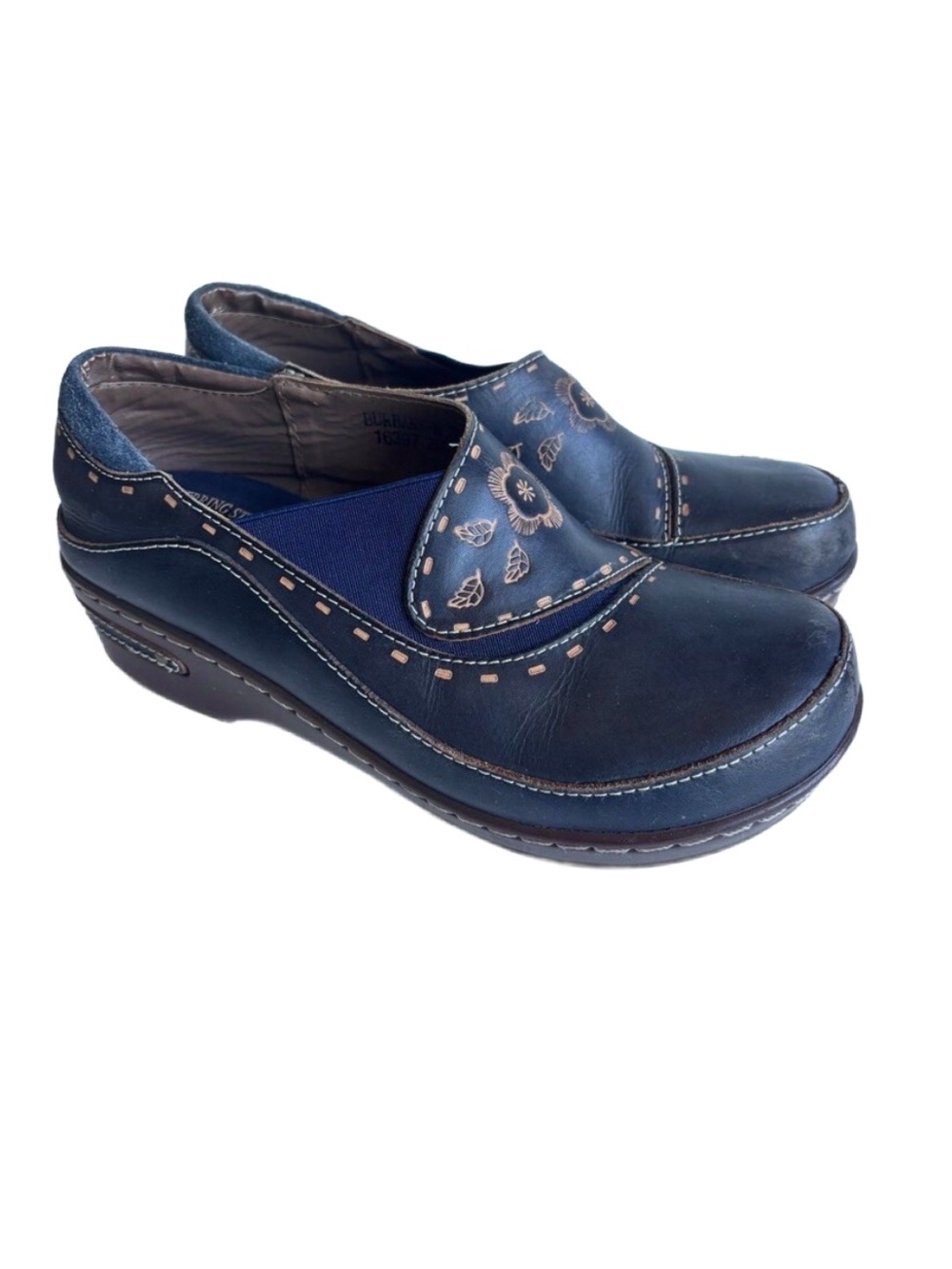 Women’s L'Artiste Spring Step Burbank Navy Floral Clog Slip On Shoes Sz 38